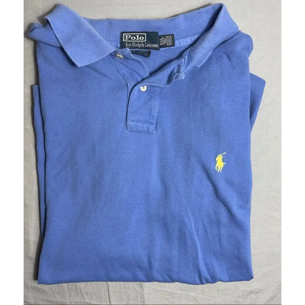 Polo Ralph Lauren Polo Shirt Mens XXL Blue Yellow Pony Short Sleeve Custom Fit